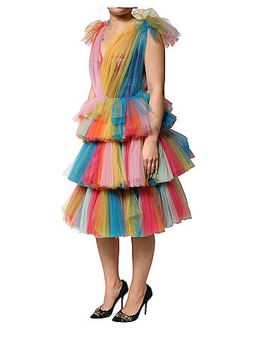 Dolce & Gabbana Multicolor Nylon Tiered Tulle Midi Women's Dress (view 2)
