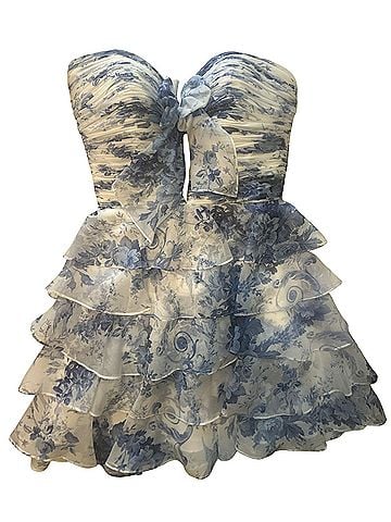 Sherri Hill SHERRI HILL BLUE PRINT RUFFLE HOCO DRESS 57422 Cocktail Dress (view 1)