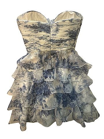 Sherri Hill SHERRI HILL BLUE PRINT RUFFLE HOCO DRESS 57422 Cocktail Dress (view 2)