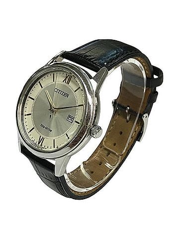 Citizen CITIZEN Eco-Drive Men's Analog Solar Watch, Stainless Steel, Leather Band, Silver/Black, J810-S095662 (view 2)