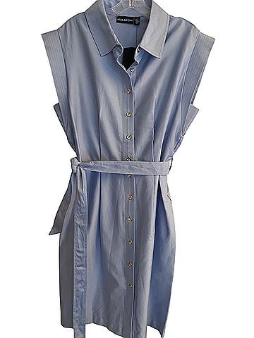 Halston Cap-Sleeve Cotton Shirt Dress in Breeze Light Blue Casual Dress (view 1)