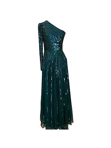 Mac Duggal Mac Duggal Formal Dress Green Emerald Sequin One Shoulder Evening Gown Maxi 4 Cocktail Dress (view 1)