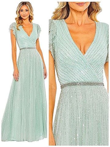 Mac Duggal Mac Duggal 5502 Formal Sequin Beaded Seamist Green Evening Gown 8 Maxi Dress Cocktail Dress (view 2)