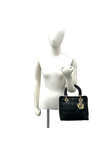 Christian Dior Christian Dior Lady Cannage Lambskin Leather Handbag Mini Tote Bag Black 17068 (view 2)