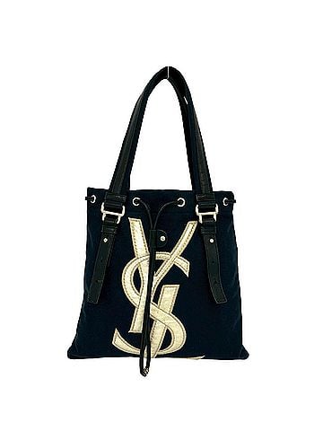 Yves Saint Laurent YVES SAINT LAURENT Vintage YSL Logo Canvas Leather Tote Bag Handbag Black 44426 (view 1)