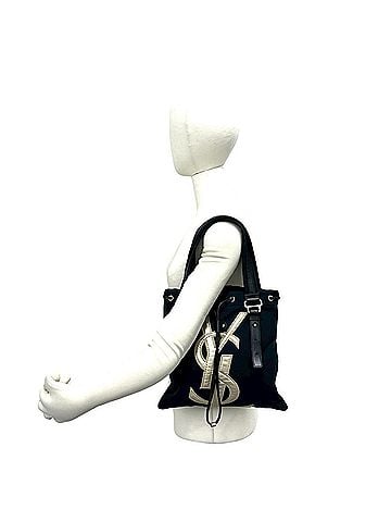 Yves Saint Laurent YVES SAINT LAURENT Vintage YSL Logo Canvas Leather Tote Bag Handbag Black 44426 (view 2)