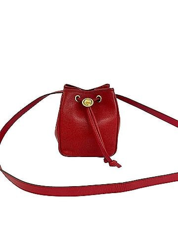 Christian Dior Christian Dior CD Logo Hardware Leather Drawstring Mini Shoulder Bag Pouch Red 43861 (view 1)