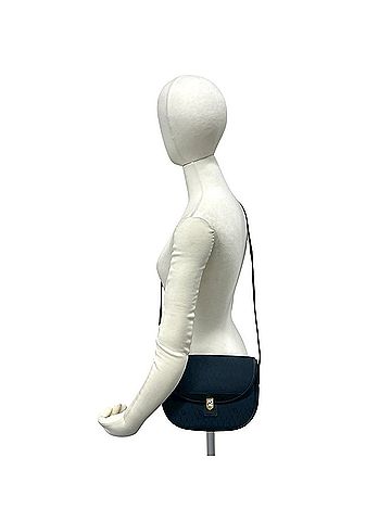 Christian Dior Christian Dior Honeycomb Pattern Logo Leather and Canvas Mini Shoulder Bag/Pouch Navy 34303 (view 2)