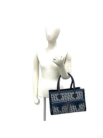 Christian Dior Christian Dior Trotter pattern CD logo hardware canvas leather genuine handbag tote bag navy 18235 (view 2)