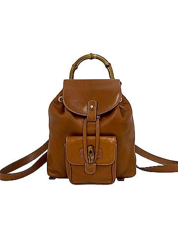 Gucci GUCCI Old Gucci Bamboo Leather Backpack/Daypack, Brown, 423-7 (view 1)