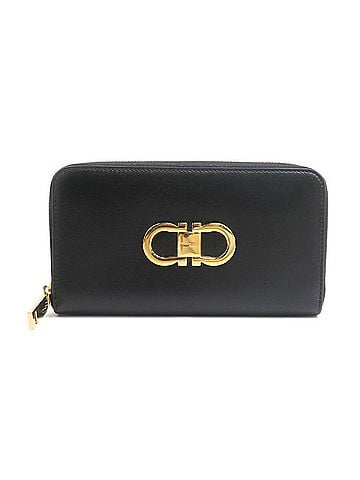Salvatore Ferragamo Salvatore Ferragamo Round Zip Long Wallet, Gancini Leather, Black, Women's, h32363i (view 1)