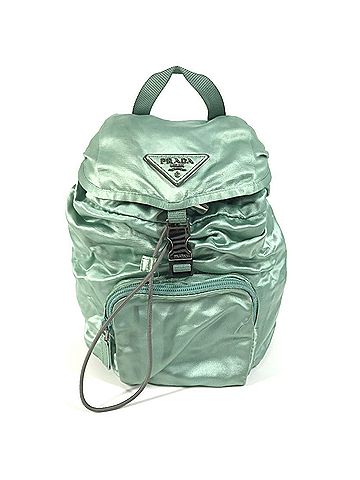Prada PRADA Triangle Logo Plate Bag Backpack Rucksack Satin Green Men's Women's (view 1)