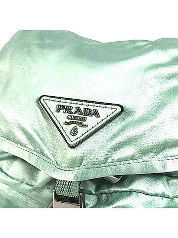 Prada PRADA Triangle Logo Plate Bag Backpack Rucksack Satin Green Men's Women's (view 2)