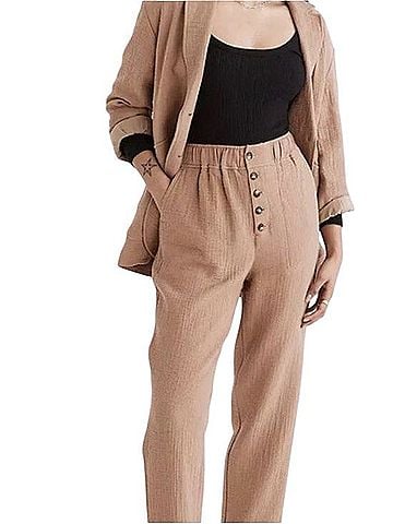 Madewell Gauze Cotton Linen High-Waist Button-Front Elastic Waist Pants Casual Pants (view 1)