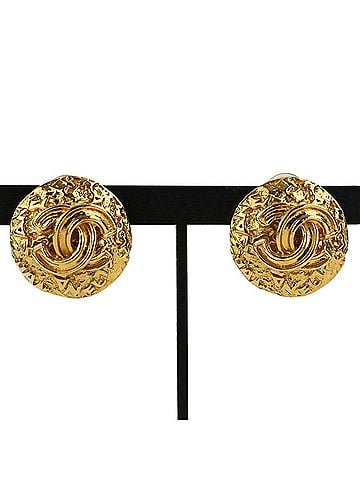 Chanel 95A CHANEL Vintage Coco Mark Clip Earrings, Gold Color, Women's (view 1)
