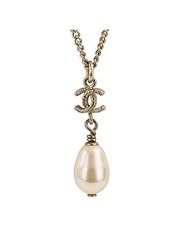 Chanel B13S CHANEL Chanel Coco Mark Pearl Chain Necklace Gold Color Women's (view 1)