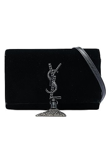 Saint Laurent Velvet Crystal Monogram Kate Tassel Wallet on Chain (view 1)