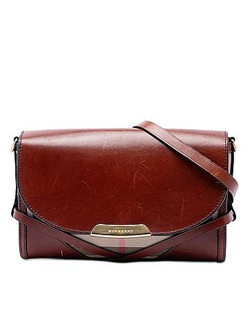 Burberry Leather and House Check Canvas Bridle Abbott Crossbody (view 1)
