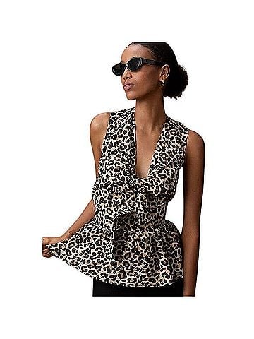 Maeve Sleeveless Bow-Front Peplum Blouse Sleeveless T-Shirt (view 1)