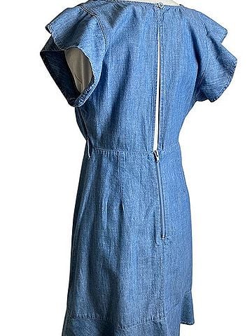 Topshop Chambray Ruffle Sleeve Denim Casual Dress (view 2)
