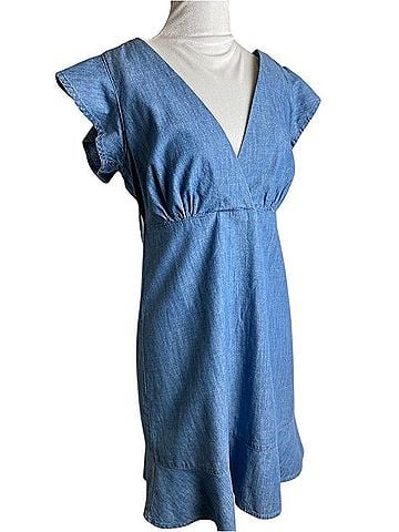 Topshop Chambray Ruffle Sleeve Denim Casual Dress (view 1)