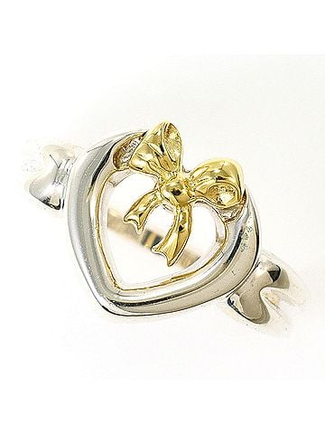 Tiffany & Co. Tiffany &amp; Co. Heart Ribbon 18K Yellow Gold Silver Ring (Total Weight: 3.9g) Jewelry (view 1)