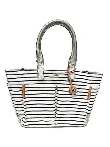 Tory Burch Tory Burch women's tote bag in white, navy, and gold canvas leather. (view 2)