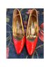 Escada 100% Leather Color Block Red Purple Heels Size 7 - photo 4