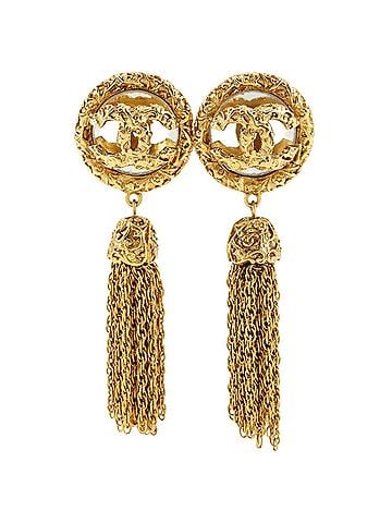 Chanel Chanel Coco Mark Earrings, Fringe Tassel Chain, Gold Plated, 1993, Model 93A, Approx. 50.6g, Women's. (view 1)