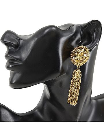 Chanel Chanel Coco Mark Earrings, Fringe Tassel Chain, Gold Plated, 1993, Model 93A, Approx. 50.6g, Women's. (view 2)
