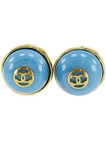 Chanel Chanel Coco Mark Earrings, Gold Plated, 1993, Light Blue, Size 28 (approx. 28.2g), Women's. (view 1)