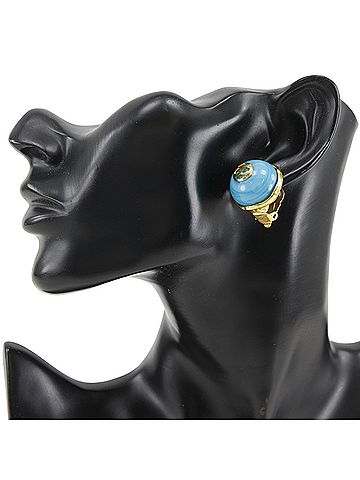 Chanel Chanel Coco Mark Earrings, Gold Plated, 1993, Light Blue, Size 28 (approx. 28.2g), Women's. (view 2)