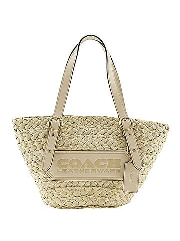 Coach Coach Structured Tote Bag, CJ638, Straw x Leather, Beige, Magnetic Closure, Women's. (view 1)