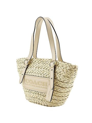 Coach Coach Structured Tote Bag, CJ638, Straw x Leather, Beige, Magnetic Closure, Women's. (view 2)