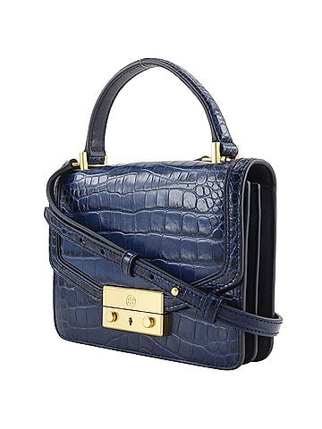 Tory Burch Tory Burch 2-Way Shoulder Handbag, Embossed Leather, Blue, Flap, Women's (view 2)