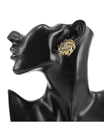 Chanel Chanel Coco Mark Earrings, Gold Plated with Rhinestones, 1988, Size 23, Approx. 27.3g, Women's. (view 2)