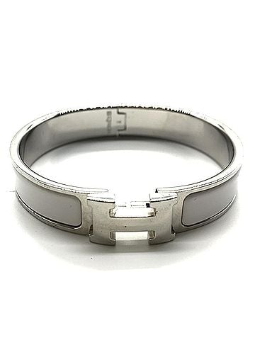 Hermès Hermes Click H Enamel Bracelet Bangle Silver x White HERMES (view 1)