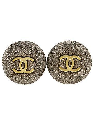 Chanel Chanel Coco Mark Earrings, Stone Motif, Gold Plated, 1994, Gray, 94A, Approx. 26.8g, Women's. (view 1)