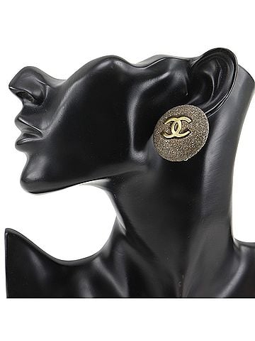 Chanel Chanel Coco Mark Earrings, Stone Motif, Gold Plated, 1994, Gray, 94A, Approx. 26.8g, Women's. (view 2)