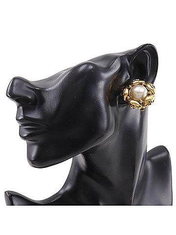 Chanel Chanel Coco Mark Flower Earrings, Gold Plated x Faux Pearl, 94A, Approx. 21.6g, Women's. (view 2)