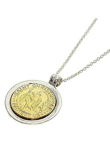 Tiffany & Co. Tiffany &amp; Co. St. Christopher Coin Necklace, Silver/18K Yellow Gold, Women's. (view 1)