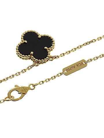 Van Cleef & Arpels Van Cleef &amp; Arpels Vintage Alhambra Onyx Necklace, 18K Yellow Gold, Women's (view 2)