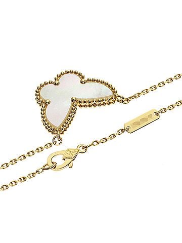 Van Cleef & Arpels Van Cleef &amp; Arpels Lucky Alhambra Papillon White Shell Necklace, 18K Yellow Gold, Women's. (view 2)