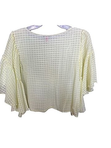 Vince Camuto Textured Grid Drop Shoulder Ruffle Sleeve Top Short Sleeve T-Shirt (view 2)
