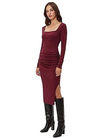 Michael Stars Ruched Square-Neck LongSleeve Ribbed Midi Dress Side Slit Nova Casual Dress (view 1)