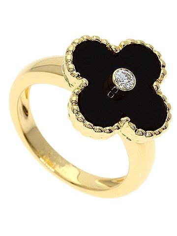 Van Cleef & Arpels Van Cleef &amp; Arpels Vintage Alhambra Diamond Onyx Ring, 18K Yellow Gold, Women's. (view 1)
