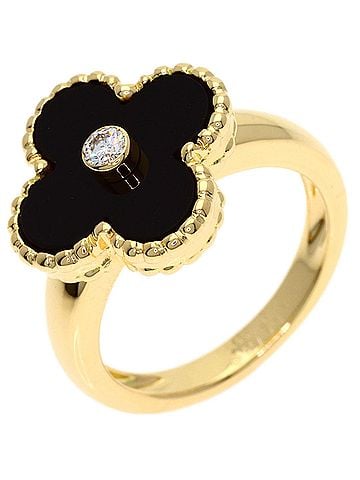 Van Cleef & Arpels Van Cleef &amp; Arpels Vintage Alhambra Diamond Onyx Ring, 18K Yellow Gold, Women's. (view 2)