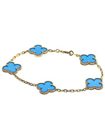 Van Cleef & Arpels Van Cleef &amp; Arpels Vintage Alhambra Blue Agate Bracelet 18K Yellow Gold Women's (view 1)
