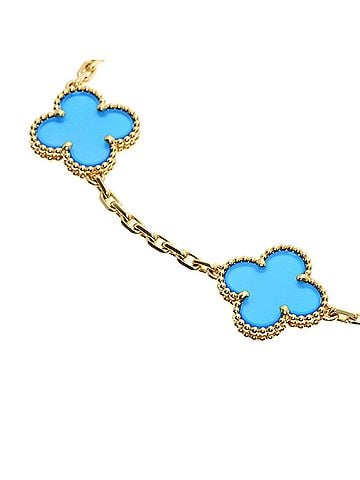 Van Cleef & Arpels Van Cleef &amp; Arpels Vintage Alhambra Blue Agate Bracelet 18K Yellow Gold Women's (view 2)