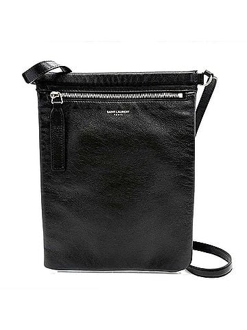 Yves Saint Laurent Yves Saint Laurent Saint Laurent Paris Flat Leather Crossbody Bag, Black, 581697 1GE0E 1000 SAINT LAURENT PARIS (view 1)